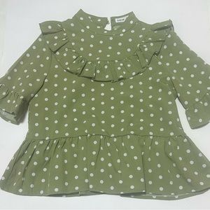 Girl, green polkadot, ruffle, mid sleeve, 2 piece pant set